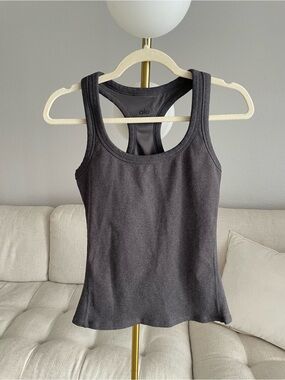 Alo Yoga Rib Support Racerback Tank Stormy Heather Charcoal